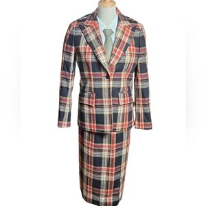 Collectors Items Leonard Sunshine Vintage 1970s Red And Black Plaid Skirt Suit